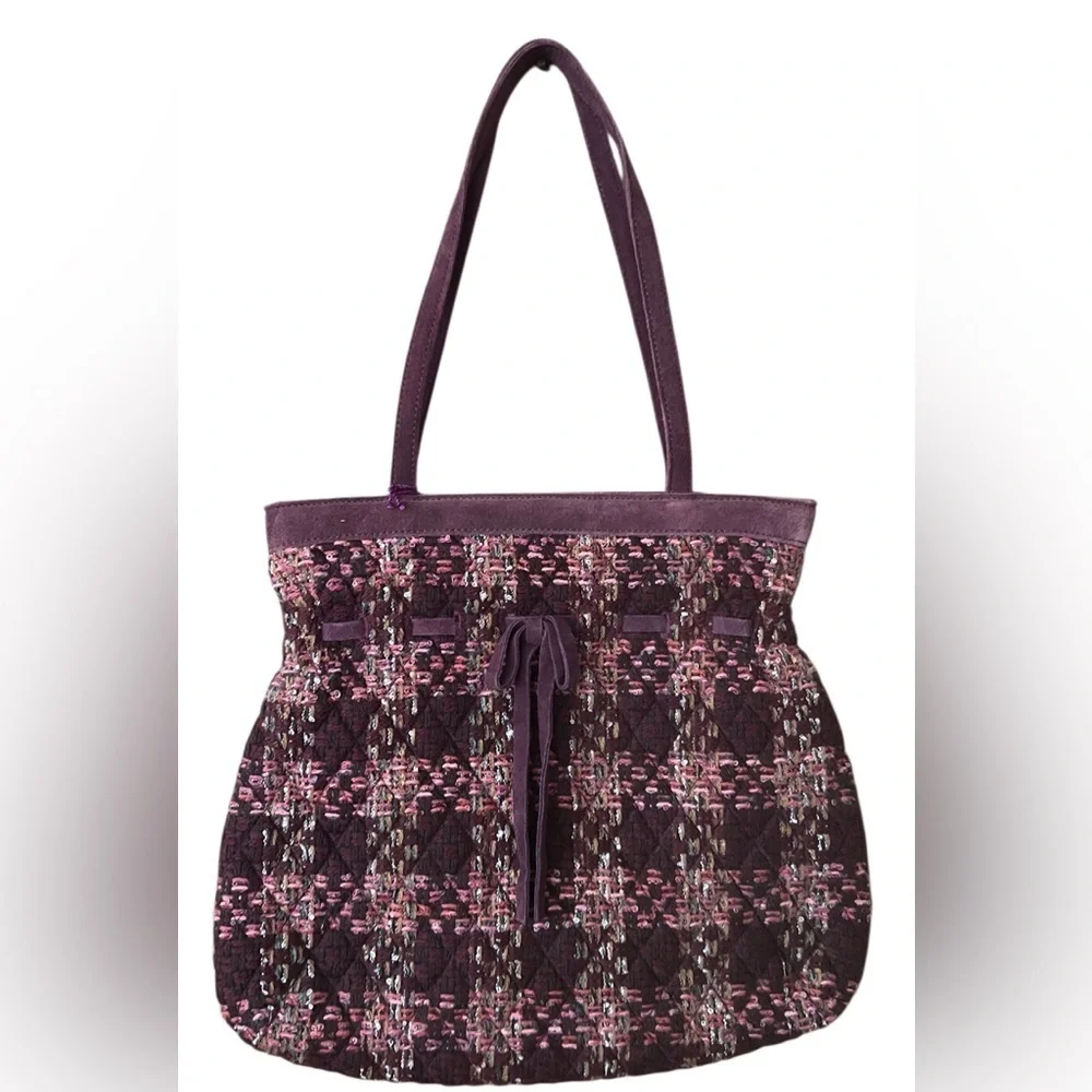 Vera Bradley Cinch Tote Bag Tweed Suede Plum Large Retired Fall Winter/NWT